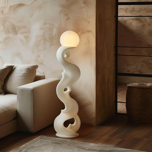 Lámpara de Pie Moderna con Base de Resina Blanca, Pantalla Redonda de Vidrio, Luz LED Blanca Fría, Tamaño Grande, Uso Residencial - Product Image 6