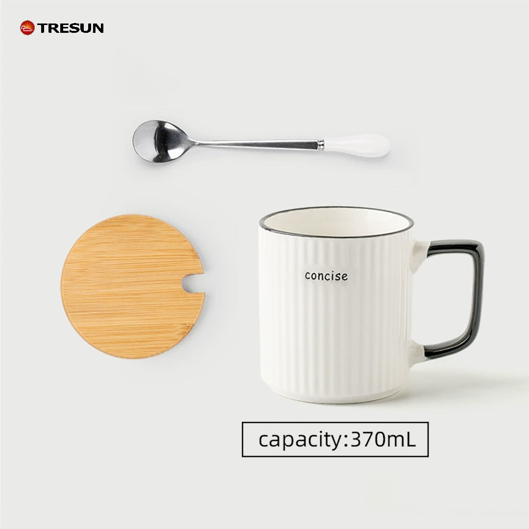 4-white  Cup spoon and wooden cup lid
