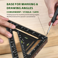 Nouvelle règle triangulaire pliable en plastique de 7 pouces, forme triangulaire carrée, pour le travail du bois, avec niveau à bulle