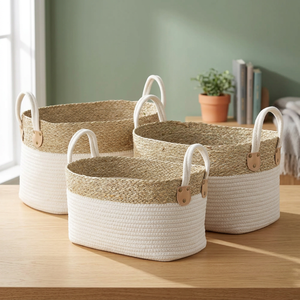Nouveau design tendance, panier de rangement en jonc de mer écologique et minimaliste, panier tissé multifonction, prix de gros, décoration de meubles de chambre - Product Image 3