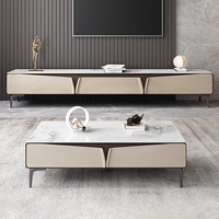 Muebles Modernos Europeos para Sala de Estar, Mueble para TV de Gran Tamaño con Superficie de Piedra, Combinación de Consola, Juego de Mesa de Centro de Lujo, Sólido