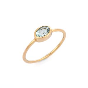 Meilleure vente Bague solitaire aigue-marine ovale naturelle en or jaune massif 14K Bijoux de naissance personnalisés pour hommes et femmes Mariage - Product Image 1
