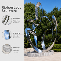 Sculpture d'art métallique abstraite en ruban en acier inoxydable poli miroir, pour villas de luxe et aménagements paysagers, fabrication sur mesure