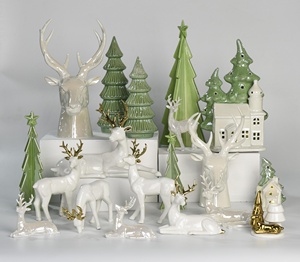EG Decorative Ceramic Porcelain Elk Reindeer Christmas Outdoor Home Decorations White/<b>Red</b> <b>Ornaments</b> - Product Image 2