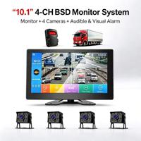 Système de surveillance des angles morts pour camion avec écran LCD TFT 10,1 pouces, 4 caméras étanches, résolution 1280x720, alarme sonore et visuelle pour autocar