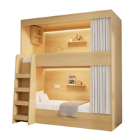 Lit capsule en bois minimaliste et peu encombrant, lit d'hôtel moderne, lit superposé double pour dortoir avec prise et étagère pour chambre du personnel d'auberge