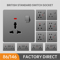 Interruptor de Pared Eléctrico Estándar Británico del Reino Unido y la UE, Enchufe de PC Ignífugo, Panel Cuadrado Blanco Tipo C 220V 13A Negro Mate Blanco Gris