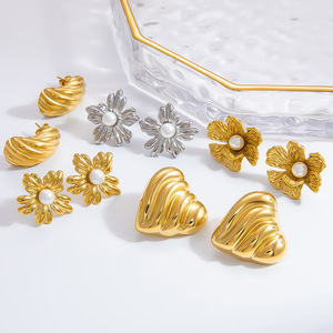 Fashion Stud <b>Earrings</b> Flower Shape Pearl Inlay Stainless Steel Ear <b>Post</b> Gold Silver Color For Women Jewelry EH11129 - Product Image 2