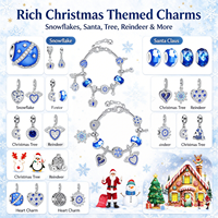Kit de fabrication de bracelet porte-bonheur DIY pour calendrier de l'Avent de Noël, ensemble de bijoux perlés flocon de neige bleu argenté pour filles