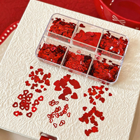 6 grilles de paillettes pour ongles en forme de cœur rouge, de tailles variées, flocons de cœur creux, confettis pour nail art de la Saint-Valentin, pour la manucure et la décoration des ongles