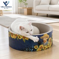 Arbre à chat rond en toile à motif floral, design antidérapant et durable, avec coussin remplaçable, pour usage intérieur