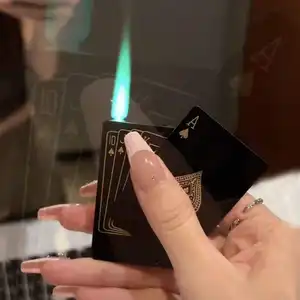 Hot sale Ace cards Lighter Green Jet Flame Torch Windproof Metal Encendedores For Cigarette Poker Playing Cards Lighter
