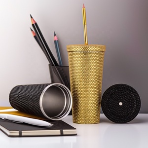 Gobelet en cristal de luxe de 17 oz avec strass placés à la main, matériau en acier inoxydable, isolation thermique chaude, couvercle en paille de café - Product Image 1