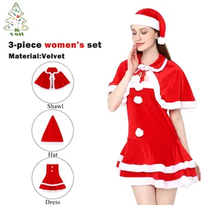 KG Xmas Decoration Noel Navidad Natale In Stock Red Velvet Sexy Christmas Dress Costume Women's Santa Outfit Dress