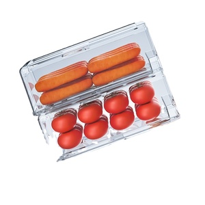 Refrigerator Organizer Bins Fridge Drawer Organizer Pull Out with Handle Fridge Shelf Holder Storage Box Clear Containers