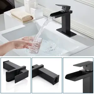 Grifo de cascada para lavabo de baño, grifo de baño negro, grifo de lavabo de baño de cascada de un solo Mango, grifos de baño,