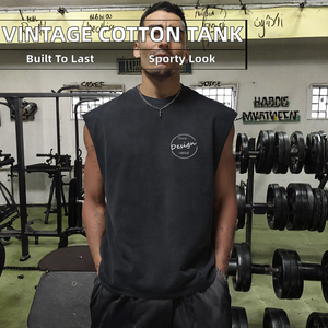 Camiseta sin mangas de punto 100% algodón de alta calidad Newman para hombre, estilo vintage lavado, sin pelusas, talla grande, deportiva, al por mayor - Product Image 2