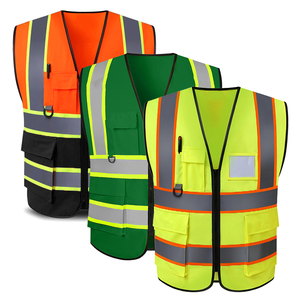Gilet de sécurité réfléchissant avec poches et fermeture éclair, haute visibilité, vêtements de travail ANSI classe 2, vêtements jaunes haute visibilité avec fond noir - Product Image 1