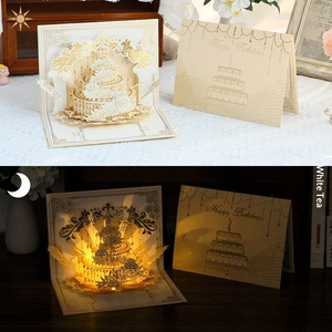 Carte de vœux d'anniversaire en forme de gâteau avec musique et éclairage, design 3D, vent, joyeux anniversaire, vente en gros pour fabricants - Product Image 3