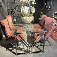 Chaises Chesterfield modernes pour chambre d'hôtel, restaurant, chaise de salle à manger en velours bleu marine capitonnée avec pieds en métal doré, Sillas De Comedor