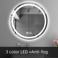 Miroir de salle de bain rond intelligent à LED avec fonction anti-buée, étanche, avec interrupteur tactile intelligent