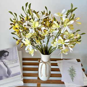 Fleurs artificielles Queyiyi, orchidées Oncidium à tige courte, 12 têtes, en soie, imprimées en 3D, pour décorations de maison et de mariage - Product Image 1