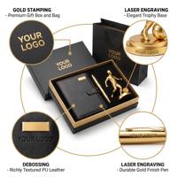 Coffret Cadeau d'Entreprise Thème Football Personnalisé avec Logo, Boîte de Luxe Noir et Or, Carnet en Cuir, Stylo Métallique, Vente en Gros