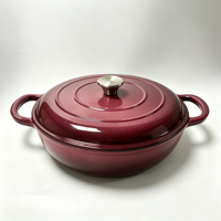 Marmite à frire peu profonde en fonte émaillée de 31 cm (3,75 QT) avec double poignée, idéale pour les casseroles et les ragoûts, compatible four, gaz et induction