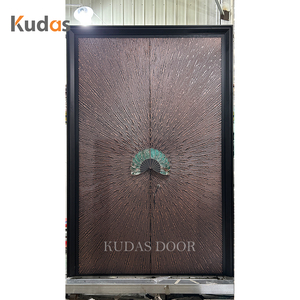 <span class=keywords><strong>Porte</strong></span> d'entrée de sécurité double en aluminium moulé, style Art Déco de luxe, avec poignée sculptée en 3D en forme de paon, pour villa, maison, hôtel - Product Image 2