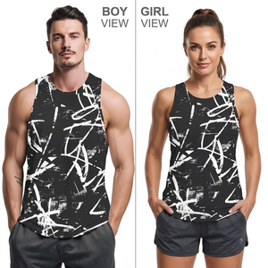 Men's <b>Black</b> Sleeveless <b>Tank</b> <b>Top</b> O-Neck Hand Painted Pattern Knitted Breathable Casual Wear - Product Image 3