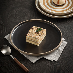 Piatti Rotondi in Ceramica Bicolore Maculata, Piatti da Portata con Bordo Opaco per Colazione, Piatti Principali, Dessert, Catering Domestico, Feste ed Eventi - Product Image 1