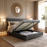 Lit rembourré sur mesure de style italien, luxe léger, lit de chambre principale avec rangement, lit double de 1,8 m