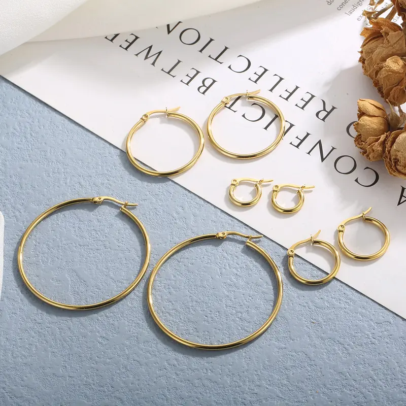 New Big Small Circle Hoop Earrings 18K Gold Plated Stainless Steel Large Huggie Hoop Earrings Jewelry For Women