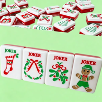 Ensemble de mahjong américain de luxe sur le thème de Noël rouge Holly Jolly, 160 pièces, 4 joueurs, table en acrylique pliable, durable et portable