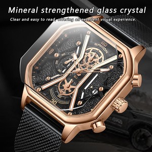 Reloj de Cuarzo Sanda 7057 para Hombre, Diseño Moderno, Esfera Cuadrada Grande, Seis Agujas, Resistente al Agua para Deportes y Negocios - Product Image 4