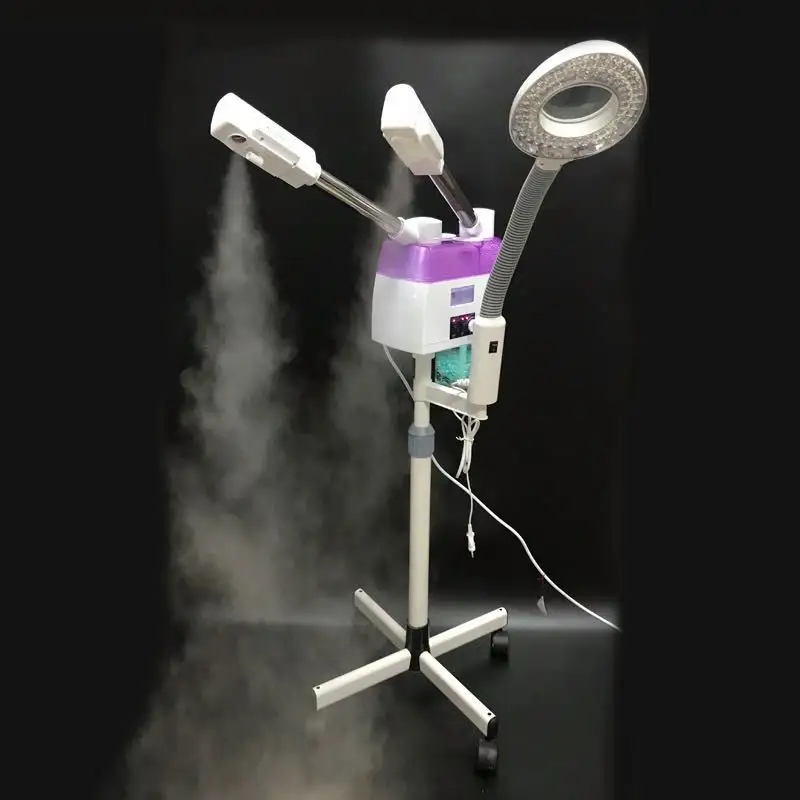 Salone di bellezza professionale 3 in 1 vaporizzatore facciale caldo e freddo con lampada d'ingrandimento lampada facciale a vapore per il viso con Spray caldo e freddo