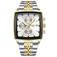 Nouvelle montre à quartz pour homme 89208, style business, carrée, en acier inoxydable, étanche, avec affichage chronographe lumineux
