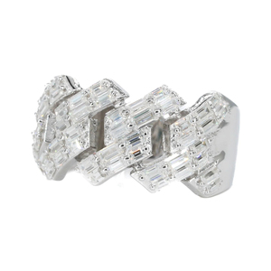 Nouvelle conception Bague Hip Hop pour Homme en Moissanite VVS et Diamants Sertis, Coupe Baguette, Plaqué Or Blanc 10k 14k, Maille Cubaine - Product Image 1