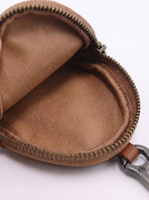 Porte-monnaie multifonctionnel portable en cuir véritable fait main, vintage, avec fermeture éclair antivol et crochet de suspension pour ceinture