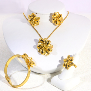 JUSNOVA 18k vergulde vlinder sieradenset voor dames, statement ketting, oorbellen, ring, kwast, feestaccessoires, groothandel - Product Image 6