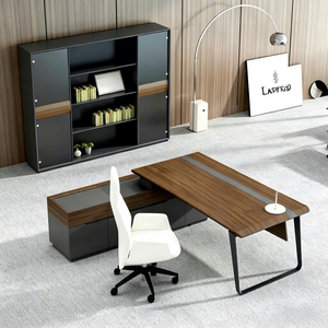 Escritorio Ejecutivo Moderno con Gabinete de Almacenamiento en Forma de L, Mesa de Computadora para Gerente/CEO, Muebles de Oficina en <span class=keywords><strong>Casa</strong></span>, Estación de Trabajo de Madera - Product Image 3