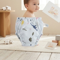 Celana Latih Bayi Unisex Berbahan Katun dengan Cetakan Kartun, Pinggang Elastis, dan Lapisan Katun, Popok Celana Dapat Digunakan Kembali untuk Balita