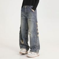 Advanced Sense Jeans pour hommes personnalisés Style baggy déchiré avec jambe droite ample Vintage délavé Look décontracté High Street reconnu