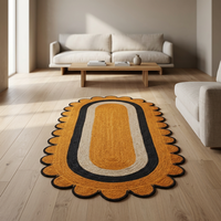 Tapis d'intérieur bohème rond tressé, couleur unie, à poils ras, réversible, moderne, en jute, pour salon, bleu, vert, rose, orange