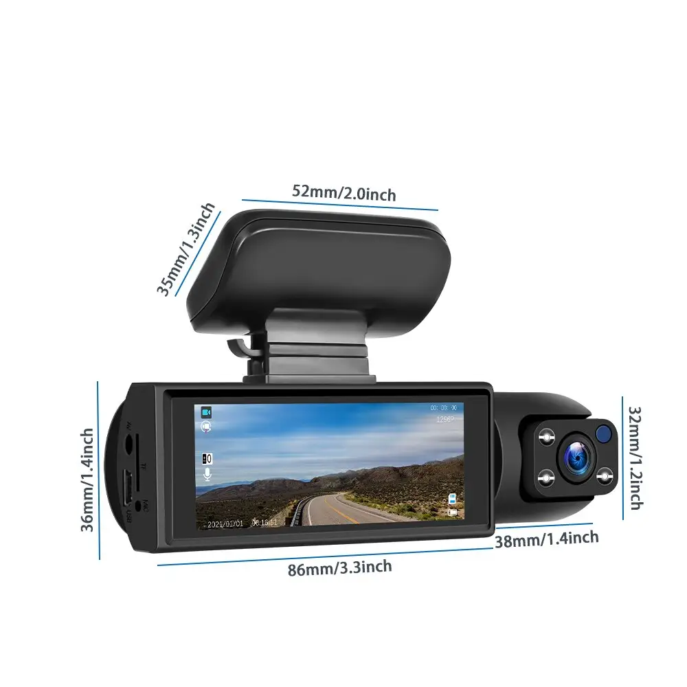 Araba dvr'ı geniş açılı 2-kayıt yüksek çözünürlüklü gece görüş 1080P sürüş kaydedici vantuz 2-lens araba ön ve iç Video