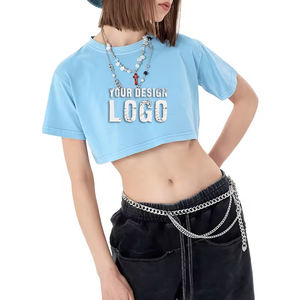 Camiseta Corta Deportiva Informal de Yoga para Mujer, Holgada, Transpirable, con Logotipo Personalizado, Color Sólido, Sexy, Estilo Spice Girl - Product Image 4