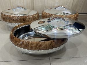 ชุดหม้ออุ่นอาหาร 3 ชิ้น ขนาด 4 ลิตร 5 ลิตร 6 ลิตร สีแดงเงิน ขาตั้งตกแต่ง พร้อมฉนวนกันความร้อน กล่องของขวัญสำหรับงานแต่งงาน - Product Image 3