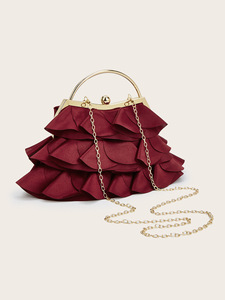 Bolso de Noche Multicapa Color Vino Tinto con Pétalos, Cadena de Metal, Bolso de Mano para Novia, Vestido Formal, Cartera Floral - Product Image 3