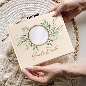 FSC-Livro de visitas de casamento em linho com folha de ouro personalizada ISO com caneta e cartões de mesa - Product Image 4
