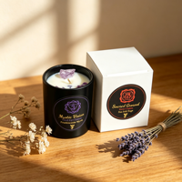 Bougie parfumée en cristal naturel pour chakra, 100% cire de soja, aromathérapie, fleurs séchées, pot noir, coffret cadeau, méditation